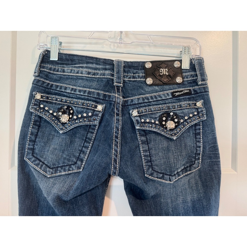 Miss Me Y2K Womens Bootcut Jeans Size 26 Dark Wash Embellished Buckle